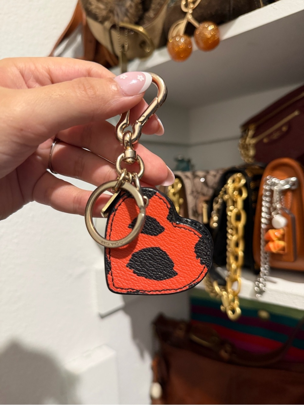 Coach Leopard Heart Mirror Bag Charm